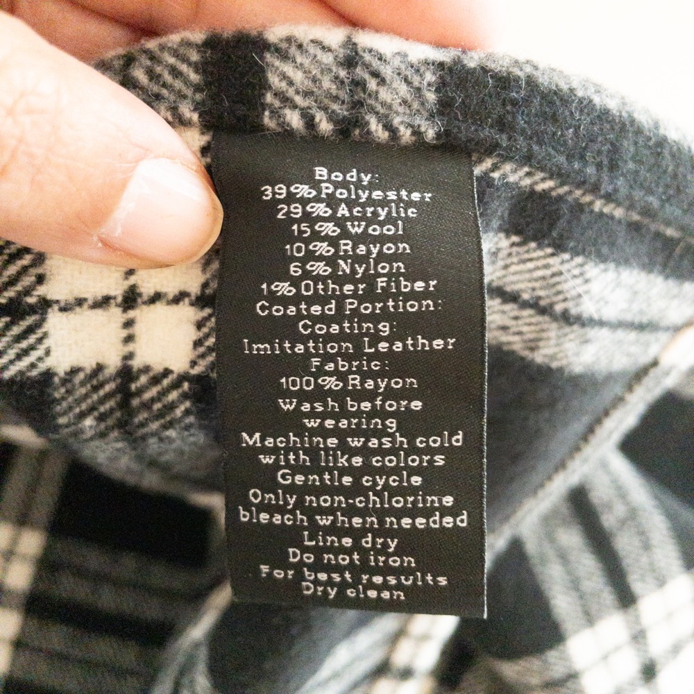 Rock & Republic Black White Plaid Poncho Wrap Faux Leather Collar S - Picture 5 of 6